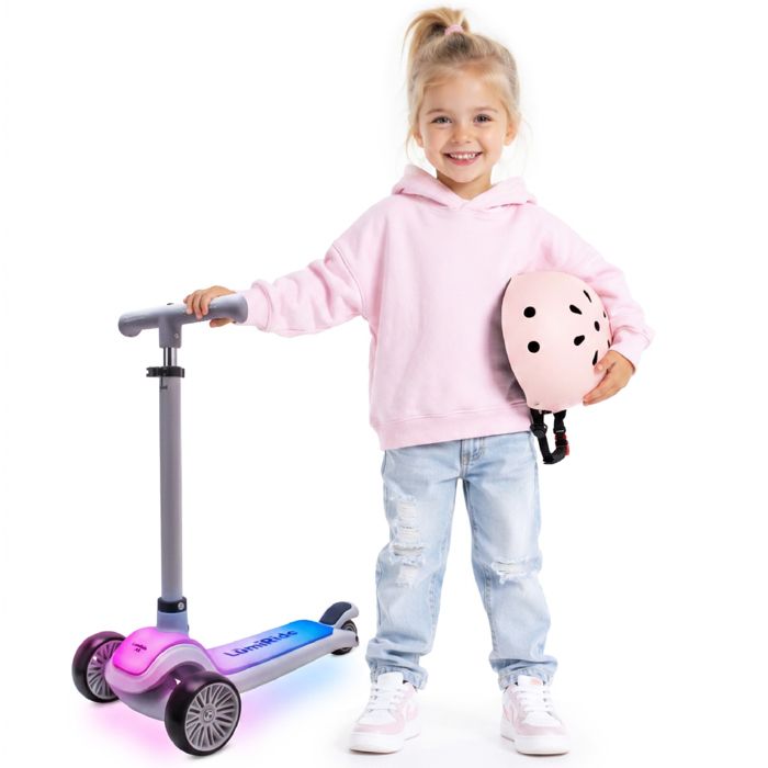 Lumi Ride Trottinette Enfant LED – 7 Couleurs, 20 Programmes, Hauteur Réglable (73-85 Cm), Frein à Pied, Pliable
