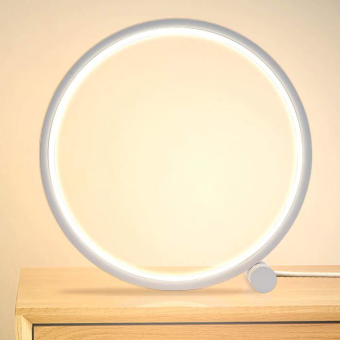 Lampe de Chevet Led Lampe de Table Anneau Tactile Intensite VariableLumiere Chevet Chambre 3 Couleurs Dimmable 10 Luminosite-Blanc