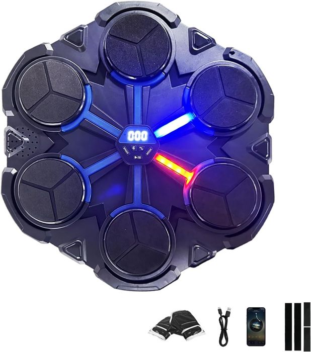 IERAKOR Machine De Boxe Musicale, LED Boxe Mural Musique Paires De Gants, 9 Vitesses/Modes, Mode De Comptage, Supporte Le Bluetooth, Appareil De Boxe Électronique Portable Mural (Blanc