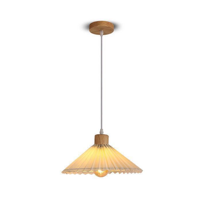 DELIPOP Suspension en Bois avec Abat-jour en Tissu - Lustre Luminaire Moderne - Pour Salon Chambre Salle à Manger Cuisine - E27 60W