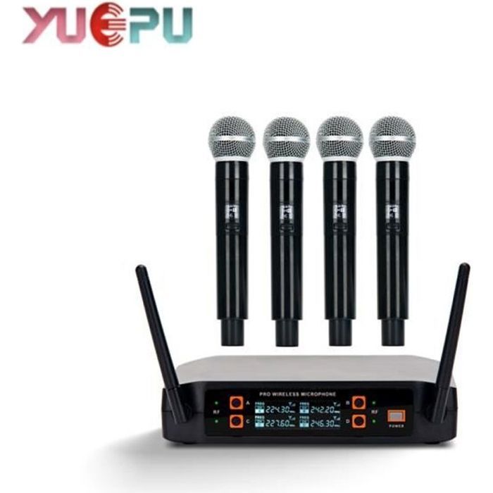 Double Noir-Microphone Professionnel Portable Sans Fil à 2 Canaux UHF