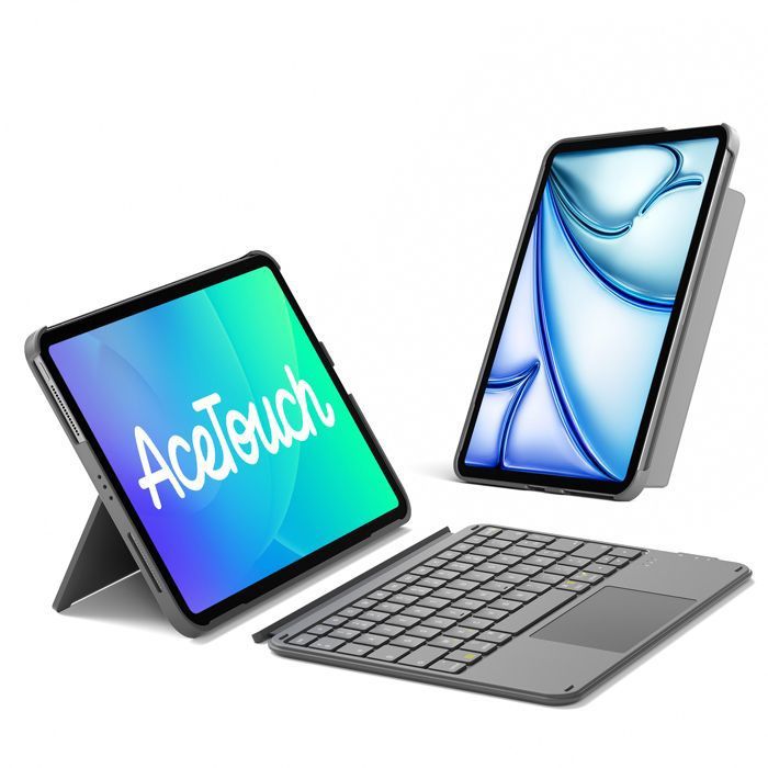 Inateck Ultraléger Clavier iPad Bluetooth pour iPad 11/10 eme Gen A16 iPad Air M4/M3/M2 11 Pouces avec Pavé Tactile AZERTY Gris