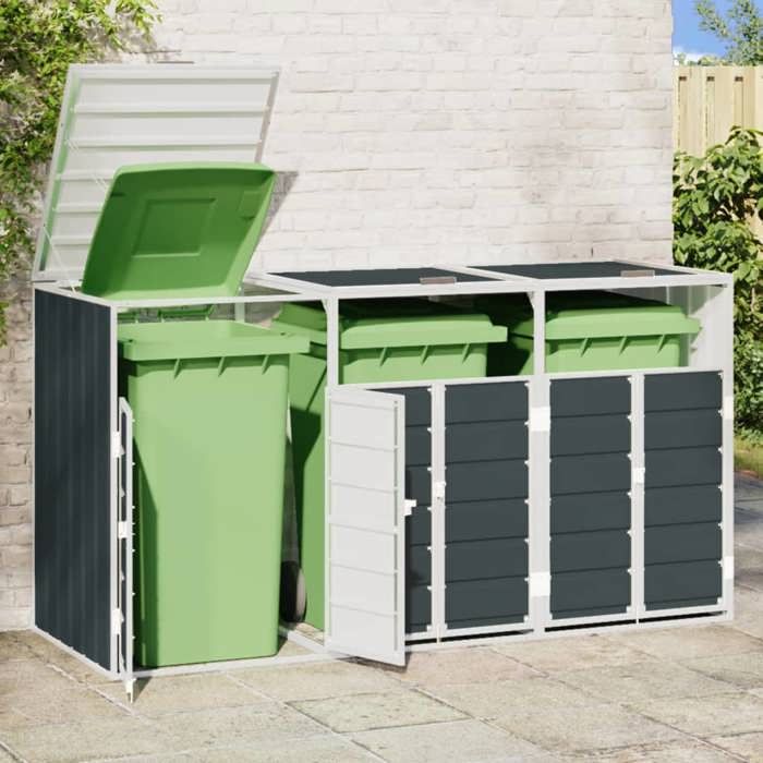RemiseArmoire Cache poubelles Rangement à roulettes pour poubelles pour trois bacs acier JILIMAISON2025 10624998