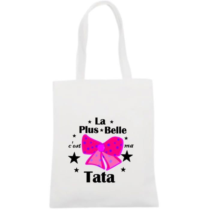 Tote bag blanc la plus belle tata noeud sac shopping fait main