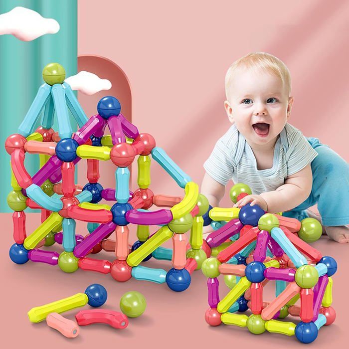 MAYAPHILOS 76 Blocs Magnétiques + 6 Animaux – Jouet Construction Ferme Montessori Pour Enfants 3 Ans+
