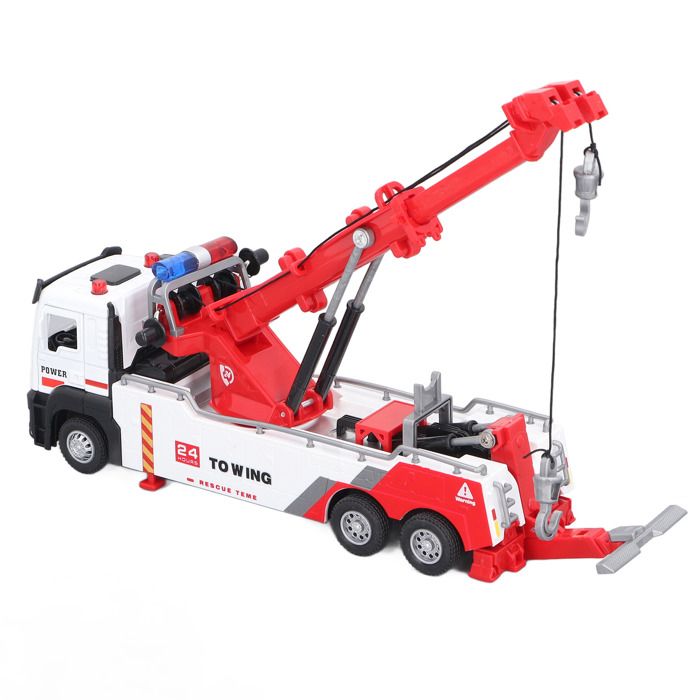 Camion Grue 1:32 Avec Lumière, Son, Bras 360° Et 2 Crochets – Alliage Métal, Modèle De Chantier, Pile LR44 Incluse, Dès 3 Ans