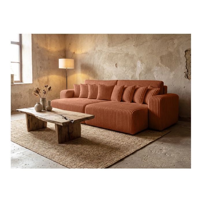 Canapé droit 4 places JADE double méridienne et assise profonde en velours côtelé épais - Terracotta Canapé droit 4 places JADE double méridienne et assise profonde en velours côtelé épais - Terracotta