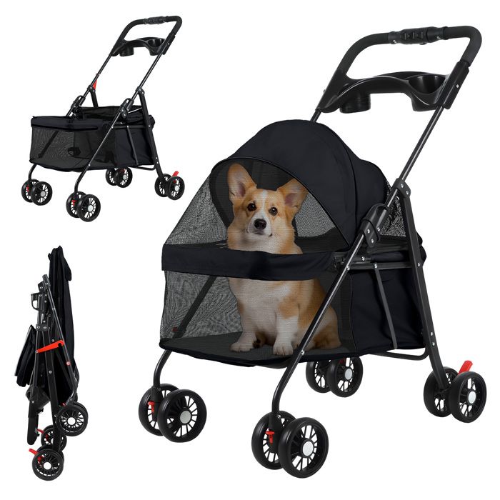 Meilleurs prix pour FLASIDU Poussette pour animaux de compagnie 48*75*94cm Poussette pliante pour petits chiens et chats Poussette pour chats Noir