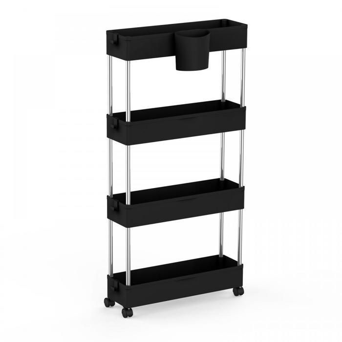 Desserte à Roulettes - Chariot de Rangement à 4 Niveaux - Boites Suspendues - Multifonctionnel - 40x13x86 cm - Noir