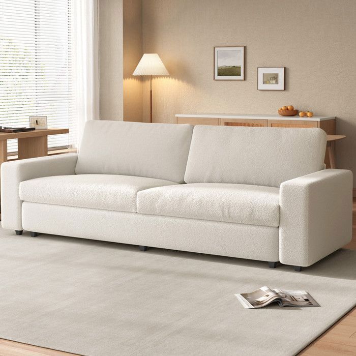 Canapé scandinave 3 places en tissu bouclette blanc crème – canapé moderne confortable salon design nordique