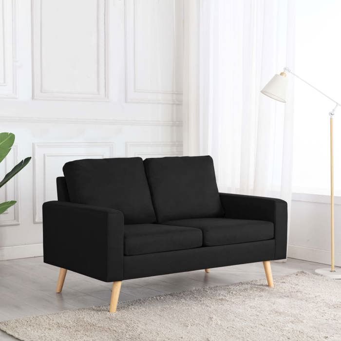 Canapé 2 places en tissu - vidaXL - Noir - 130x76x82 5 cm - Tissu polyester - Cadre en bois massif - Coussins en mousse