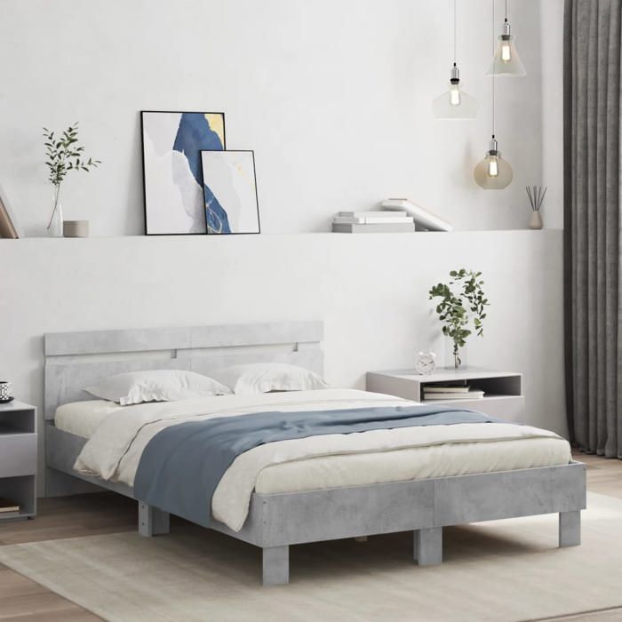 BESTLIFE Structure de lit avec tête de lit gris bé Cadre de lit sans matelas gris béton 120x190cm ABHT 7658605