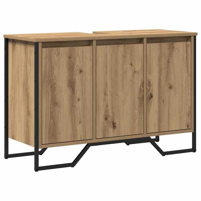 Meuble sous lavabo - GKO - Chêne artisanal - 91x35x60 cm - Bois dingénierie - Grand espace de stockage