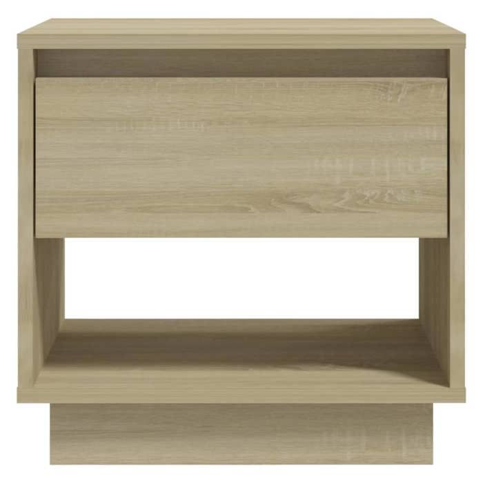 Table de chevet chêne sonoma - WIENS - 45x34x44 cm - Bois dingénierie - Beige - Tiroir et compartiment ouvert
