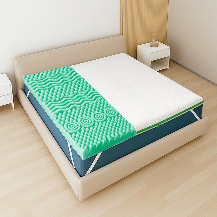 Surmatelas - THE WHITE STONE - 90x200 cm Breeze 9 zones - Mémoire de forme 5 cm - Housse Pure by HEIQ