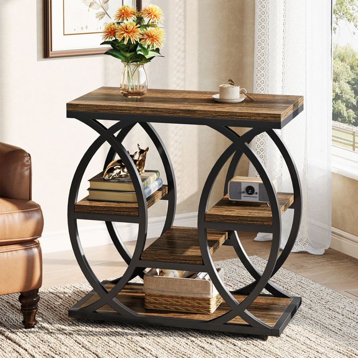 Table dappoint - LITTLE TREE - 60 cm - 4 étagères - Bois massif - Brun