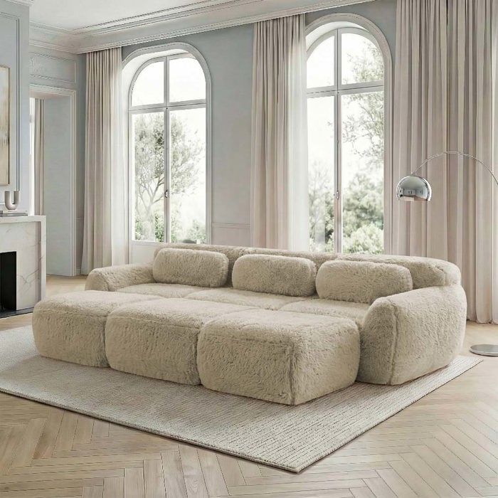 Canapé modulable - Modèle Nuage - Velours kaki - Mousse HR 32D - Livré monté