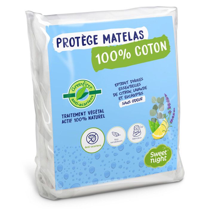 Sweetnight - Protège Matelas 90x190 cm - Molleton 100% Coton - Traitement Végétal Anti-Acariens Greenfirst - Respirant et Silencieux Sweetnight - Protège Matelas 90x190 cm - Molleton 100% Coton - Traitement Végétal Anti-Acariens Greenfirst - Respirant et Silencieux
