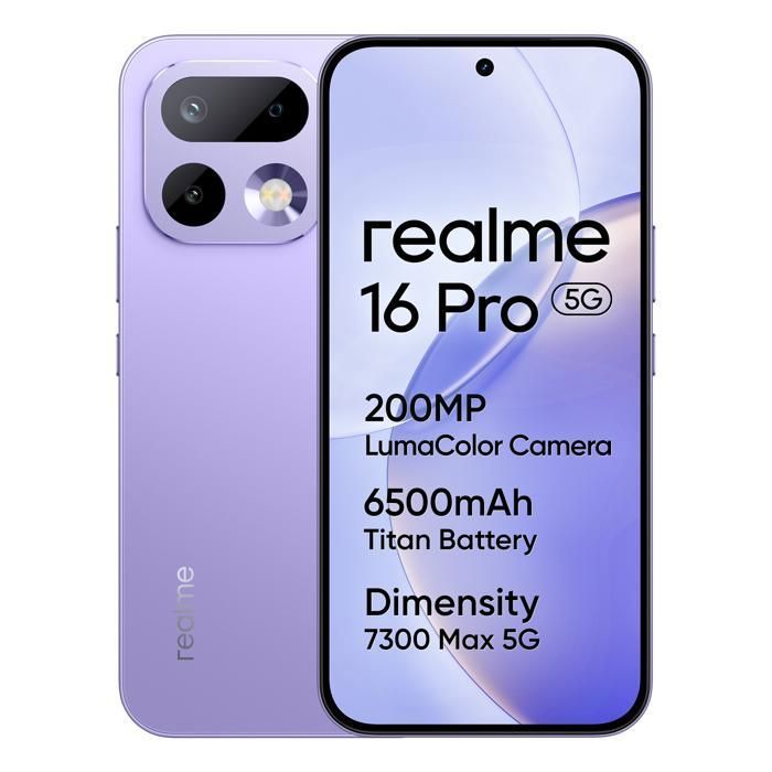 realme 16 Pro 5G Smartphone 8+256 GB Fotocamera AI da 200 MP Batteria da 7000 mAh Viola Orchidea