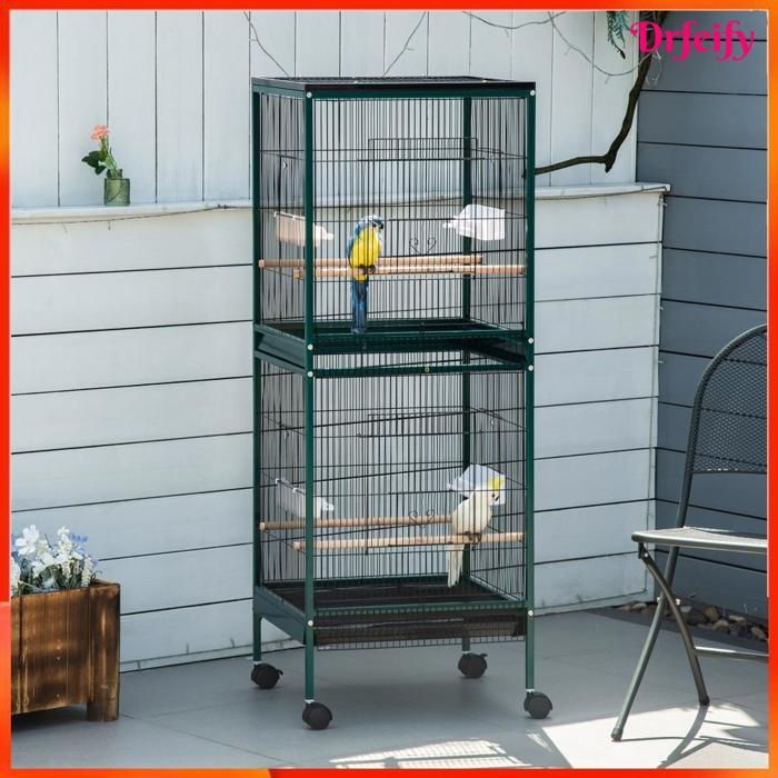 Volière / cage à oiseaux sur pied - AKOZON - 9259 - Double modulable - 515x50x140 cm - Sur roulettes