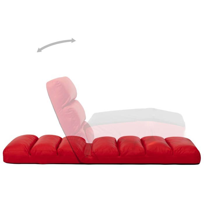 Maison SoldesChaise pliable de sol Méridienne Chaise longue de Détente - Siège Rouge Similicuir - L175xP56xH20cm