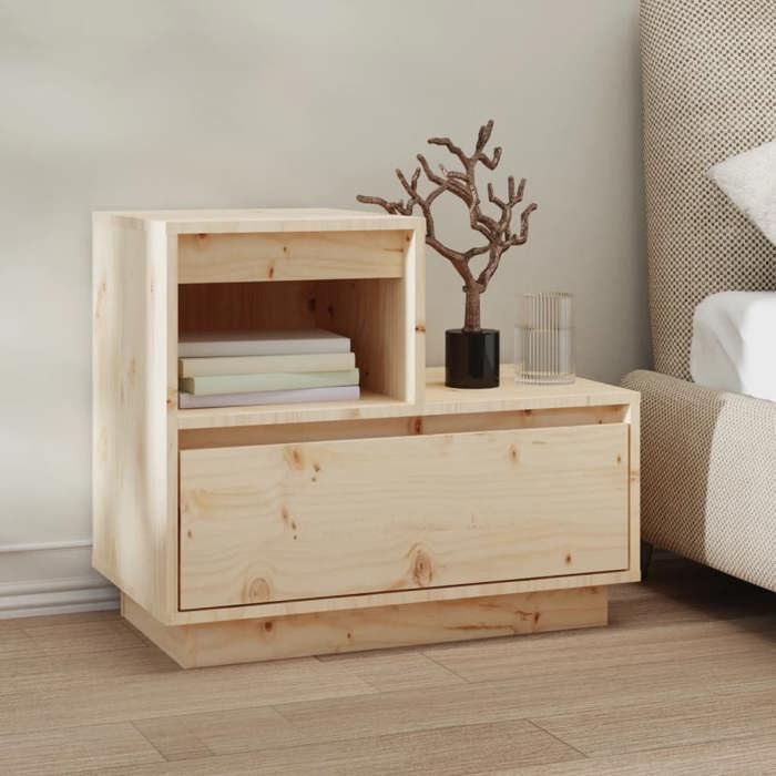 {Brun}Table moderne - Tables de chevet - Lot de 2 - Gris 60x34x51 cm Bois de pin solide - Cadre robuste_11072