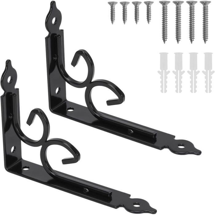 2PCS Equerre Etagere Murale Equerre Charge Lourde Equerre Metal Noir Vintage 150 115 3mm Equerre Fixation Equerre Fer Forge avec Vis