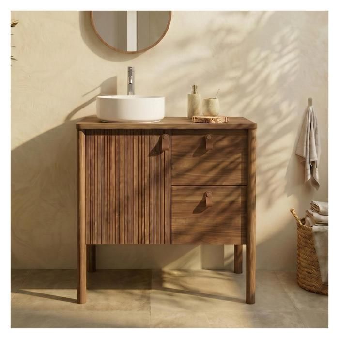 Meuble JOY chêne 80cm sur pieds vasque blanche et robinet
