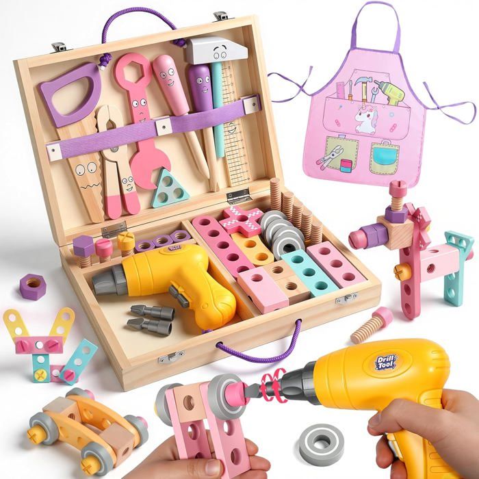 Jouet Enfant 3 ans Jouet Fille 3 ans Boite a Outils Enfant Montessori Jeux Enfants 3 ans Jeux Fille 3 4 ans Bois Jouets (44 Pcs)