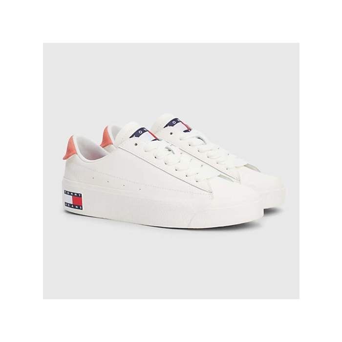 Basket Tommy Jeans Femme Flag Blanc cuir