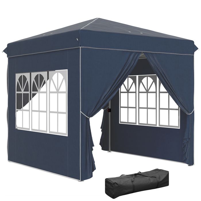Pavillon pop-up 25x25m bleu foncé : UPF50+ anti-UV hauteur ajustable parois amovibles sac de transport fourni.