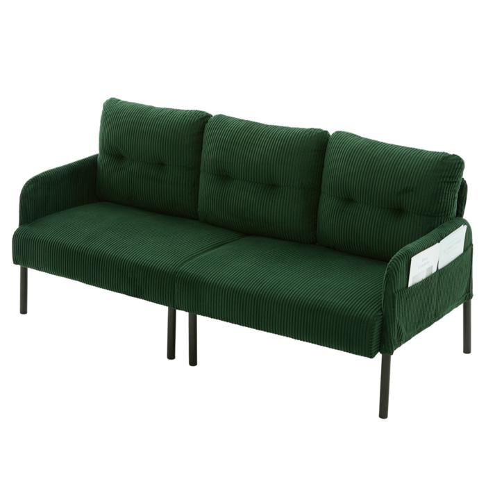 Muvoe Canapé droit en velours côtelé 3 places -Mielora- Canapé triple - Poche de rangement - pour salon chambre appartement - Vert
