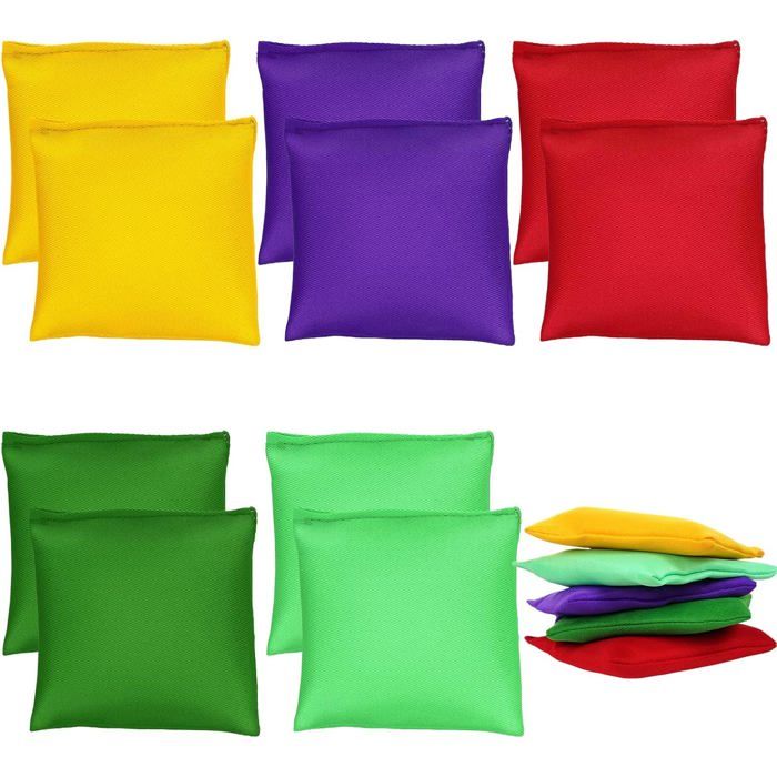 Lot de 10 sacs à lancer colorés - 10 x 10 cm - 82 g - Sacs de sable légers pour jeux de fête en intérieur et en extérieur