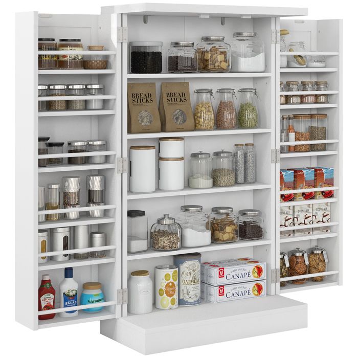 CollaHausse Garde-Manger Cuisine Blanc 2 Portes 16 Étagères Réglables 60x30x104 cm