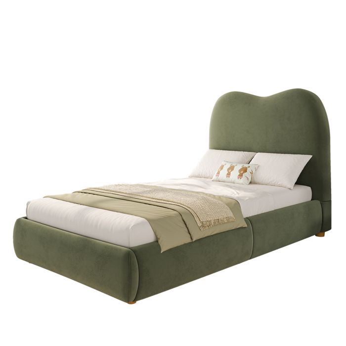 Lit enfant 90×200 cm Lit relevable hydraulique coffre de rangement sommier inclus et sans matelas velours vert