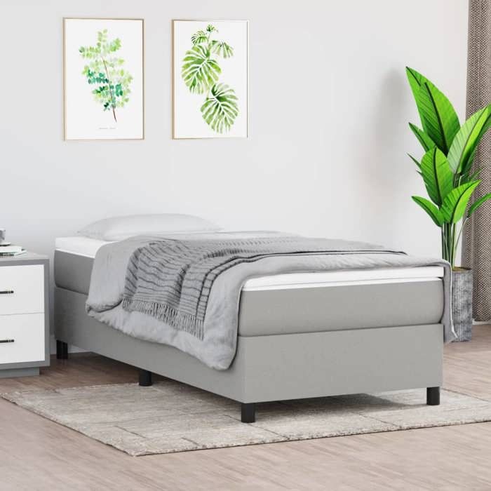 vidaXL Cadre à lattes gris clair 90x200 cm tissu sans matelas revêtement doux cadre une place lumineux pour chambre jeune fille