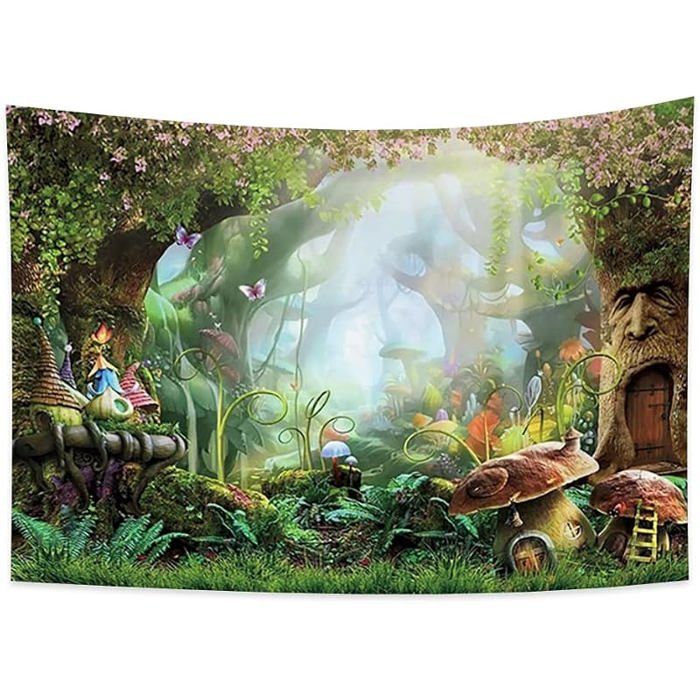 100x70cm champignon forêt tapisserie elfe chalet forêt psychédélique dessin animé tenture murale fleurs Forêt 100L x 70l cm TENTURE