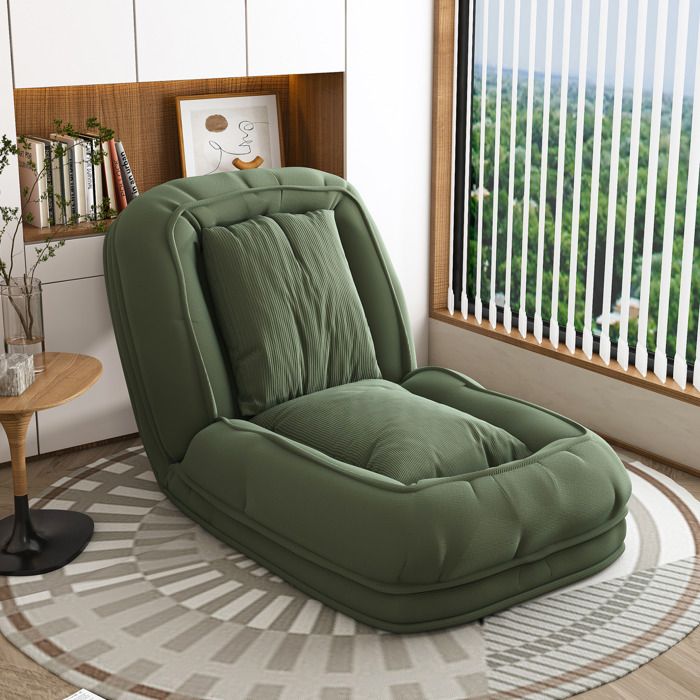 Canapé convertible pliable 1 place vert dossier réglable 5 positions 90°-180° 2 coussins tissu et métal