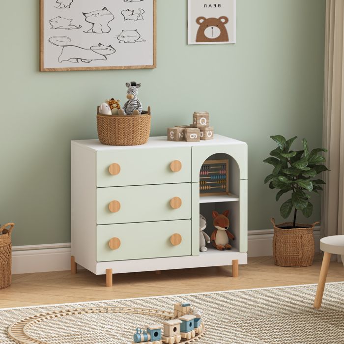 Commode enfant Vaarentaa 79 x 41 x 66 cm blanc vert menthe