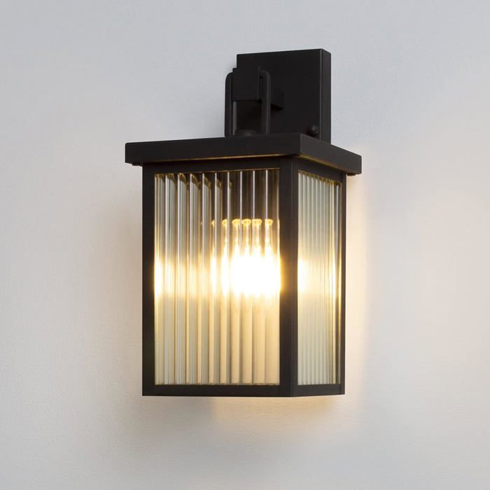 Applique Murale Exterieur Lanterne En Verre Nervure Avec Douille E27 Lampe Rectangle Éclairage DExtérieur Pour Jardin Coulo[EC268]