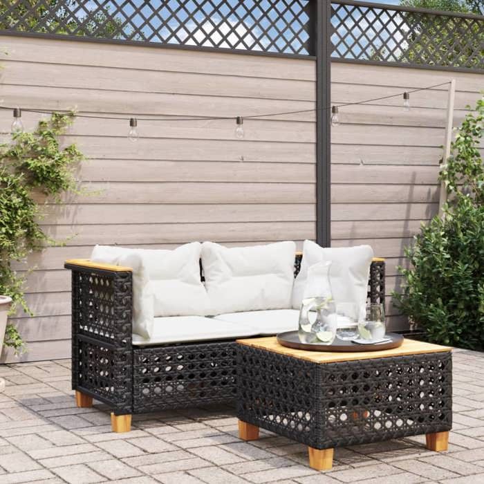 Noir Canapés dangle de jardin et coussins 2 pcs noir résine tressée - Siège de balcon LV64701