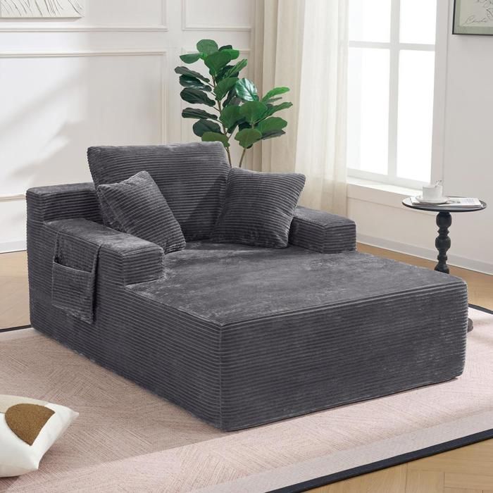 Canapé convertible - KOMHTOM - 110 x 70 x 150 cm - Velours côtelé - Ressorts ensachés - Gris foncé Canapé convertible - KOMHTOM - 110 x 70 x 150 cm - Velours côtelé - Ressorts ensachés - Gris foncé