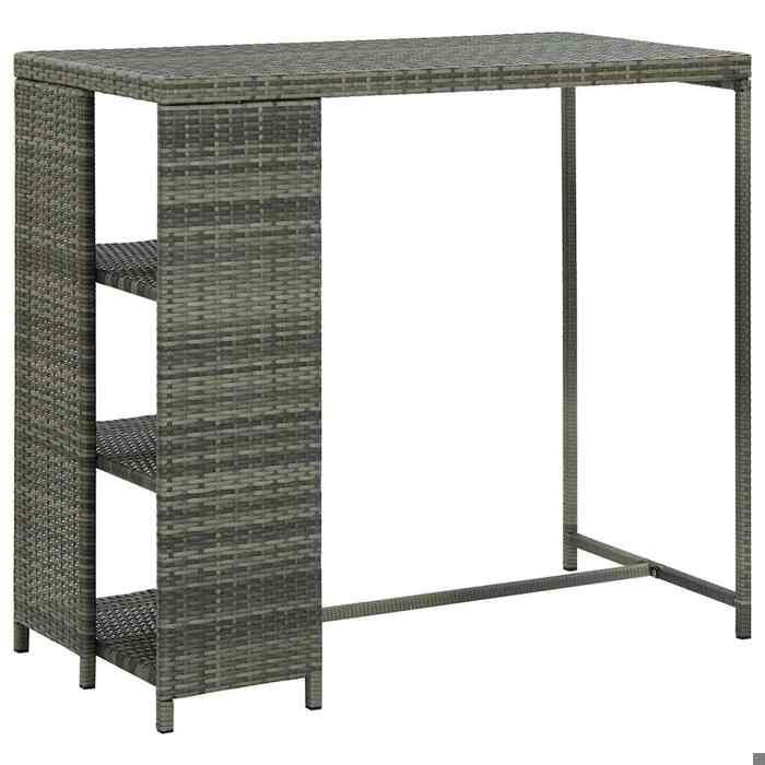 vidaXL Table de bar avec 3 étagères 120 x 60 x 110 cm gris en résine tressée avec pieds en acier