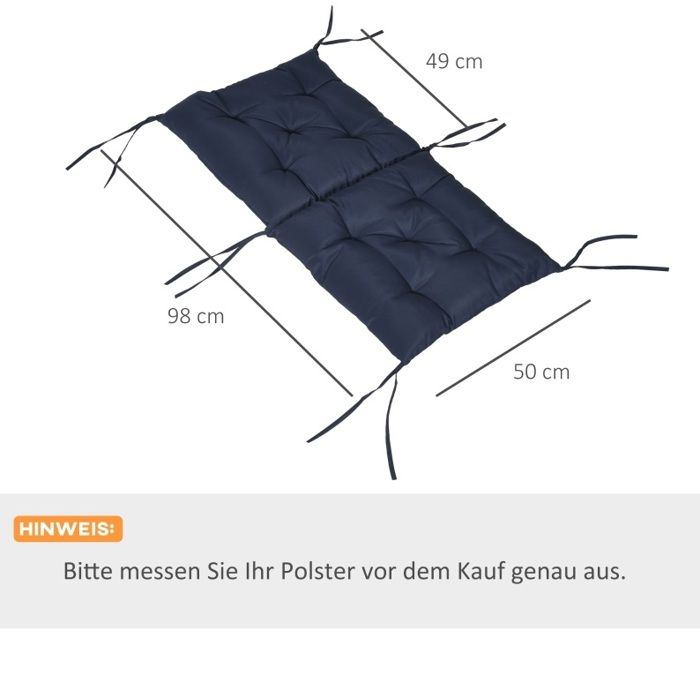 VUENOR Lot de 2 coussins de chaise 98 x 50 x 8 cm bleu avec liens