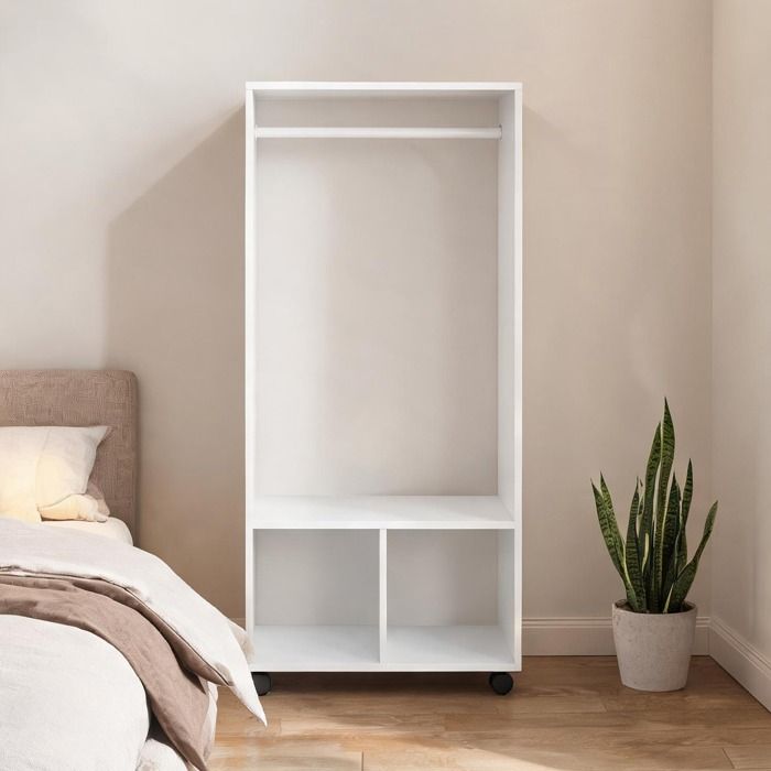 Armoire penderie ouverte blanche à roulettes avec 2 niches et penderie 60 x 40 x - Blanc Panneaux de particules classe E1 60 x 40