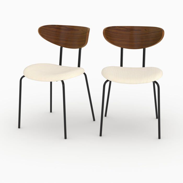 Lot de 2 chaises en velours côtelé blanc crème et dossier en bois - Jade - Maison Pavane