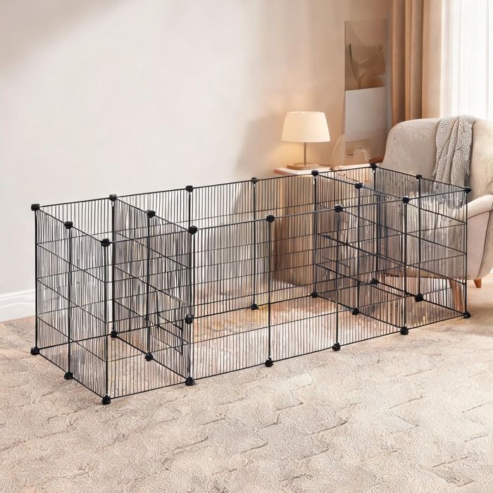 Enclos parc modulable pour lapins cochons dInde hamsters et chinchillas – 18 panneaux en acier 2 portes 175 x 70 x 45 cm
