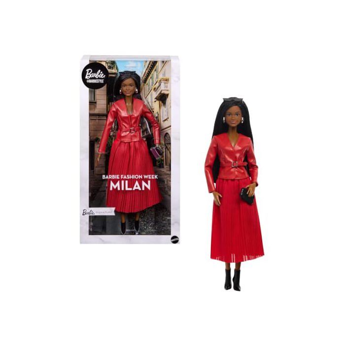 Poupée de collection - Barbie Signature - Fashion Week Milan JJX31 - Veste ajustée et jupe plissée - Accessoires noirs - Rouge