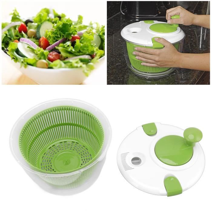 Essoreuse à Salade Manuelle Verte - Pour Légumes, Fruits, Pâtes - Fonction Centrifuge - 3 Pièces