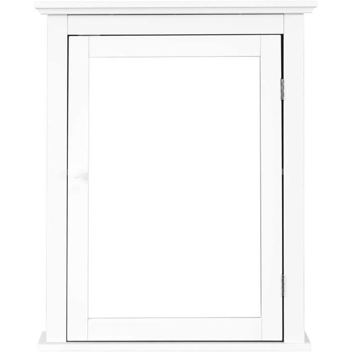 Armoire Murale De Salle De Bain Avec Miroir - Dimensions 34x15x53 Cm, Blanc MDF - 2 étagères De Rangement, Porte Avec Miroir - Gain De Place